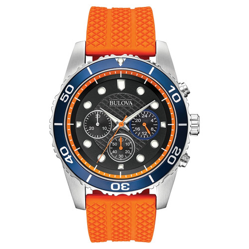 Bulova Men's Sport Chronograph Orange Silicone Quartz Watch 43MM 98A204