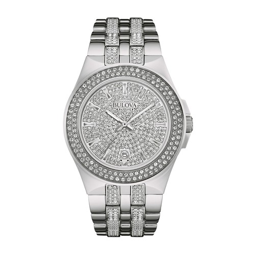 Bulova Phantom Mens Crystal BUL Quartz Silver Stainless Steel Watch 42 MM 96B235