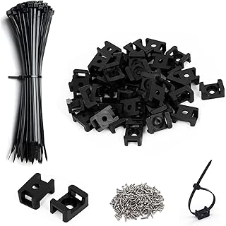 Cable Zip Tie Mounts Kit-50 Pcs Cable Zip Tie Saddle Type Mounts Base with 50 Pcs 8" Cable Ties and 50 Pcs Tapping Screw, Wire Cable Clips Organizer Holders Clamps