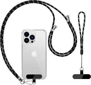 CACOE Phone Lanyard 2 Pcs-1 Pcs Adjustable Neck Strap, 1 Pcs Wrist Strap, 2 Pads, Universal Crossbody Multifuctional Cell Phone Lanyards Compatible with Most Smartphones(Black Silver)