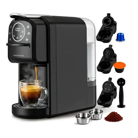 Cafetera Espresso Novohome Automatica 3 en 1 Display Digital Tactil Multicapsula Y Cafe Molido 20bar Autolimpieza Regulador De Temperatura Color Negro