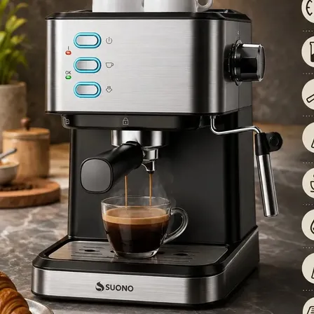 Cafetera Espresso Suono Con Vaporizador De Leche 20 Bar Acero Inoxidable