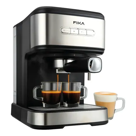 Cafetera Expresso Espumador Autom&aacute;tica Fika Vaporizador 1,5 Litros 1100w 20 Bares Acero Inoxidable Y Negro Negro Y Plateado