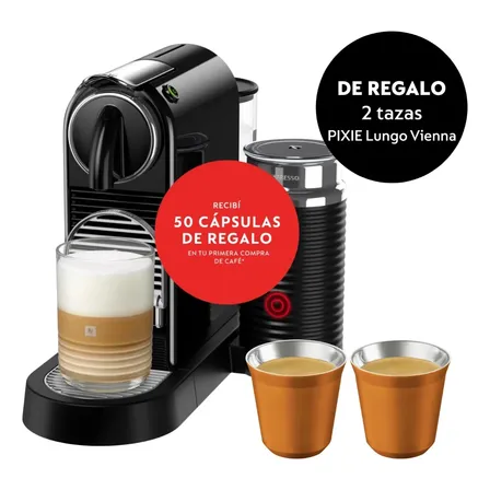 Cafetera Nespresso Citiz Black Milk + 2 Tazas Pixie Lungo...