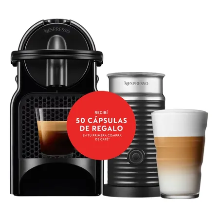 Cafetera Nespresso Inissia Autom&aacute;tica Negra con Espumador Aeroccino 3 para Caf&eacute; Expreso y Lungo