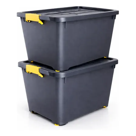 Caja Organizador Contenedor 60 Lts Pl&aacute;stico Trabas Ruedas X2 Negro Org60l2