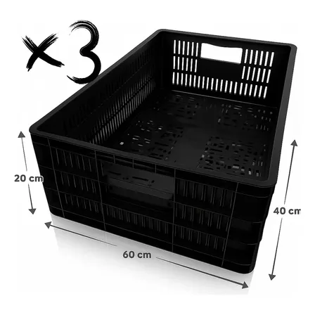 Cajones Apilables Sufin Pack 3 Pl&aacute;stico 60x40x20 cm Negros 38L