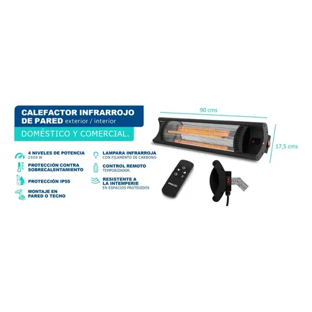 Calefactor Infrarrojo De Pared Philco Pbsv2022p 2000w Color Negro