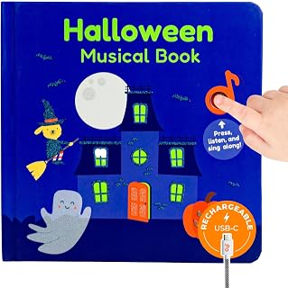 Cali's Books Halloween Music Book for Toddlers 1-3 Years Old | USB-C Rechargeable, Glow in the Dark Musical Book