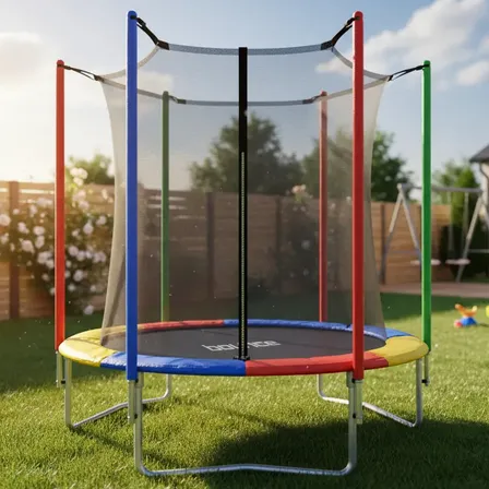 Cama El&aacute;stica Bounce Ce06ft 1.85m Circular Con Red Lona de salto Negro Cobertor de resortes Multicolor