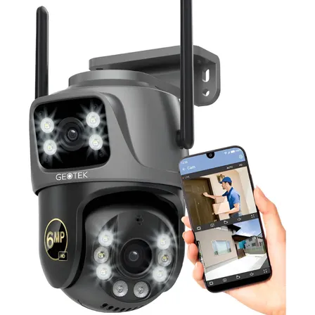 C&aacute;mara de Seguridad Geotek Gt-p9 Domo Doble Lente con Resoluci&oacute;n 6mp Visi&oacute;n Nocturna Incluida color negro 1 unidad
