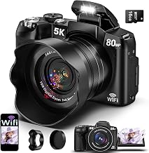 Cameras for Photography 5K Digital Camera WiFi 80MP UHD Autofocus Vlogging | 5K Camera for YouTube, Fast Autofocus, Travel Video Camara Beginner, 3" 270&deg; Flip Screen, 18X Zoom, Memory Card, Lens Hood