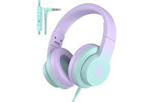 Candy Bila Wired Kids Headphones for School, Over-Ear for Boys Girls | Volume Limiter 85/94dB, HD Stereo Sound, Microphone and Wired Control,Foldable Design, Gradient Purple
