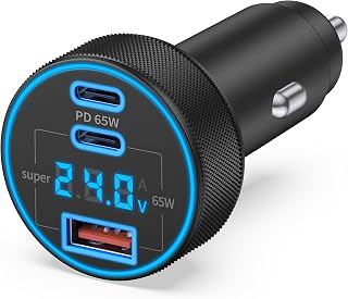 Car Charger USB C, 3-Port 130W Super Fast Car Phone Cigarette Lighter USB Charger, 12-24V USB Outlet Type C Car Adapter with Voltage Display for iPhone 17/16/15/14/13/12, iPad, Galaxy, Tablet, Android