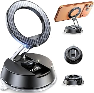 Carbon-Fiber Reinforced Car Phone Holder for MagSafe [78+LBS Ultra Grip | 2400gf Magnetic Power] 360&deg; Foldable Car Mount Cell Phone Holders for Your Car for iPhone 17-12 All Smartphones, Carbon Fiber