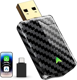 Carbon Fiber Wireless Android Auto & CarPlay Adapter, Wired to Wireless | Auto Reconnect, Fast Stable on Rough Roads, Gold-Plated USB, Mini Design, Easy to Use, Plug & Play with OEM Wired Cars 2016+
