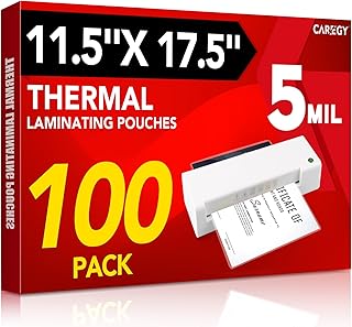 CAREGY 100 Pack Laminating Sheets, Hold 11 x 17 Inch Sheet, 5 Mil Clear Thermal Laminating Pouches 11.5 x 17.5 Inch Lamination Sheet Paper for Laminator, Round Corner