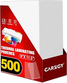 CAREGY Thermal Laminating Pouches, 500 Pack 3 Mil, 9 x 11.5 Inches Laminating Sheets Paper for Laminator, Clear, Letter Size, Office and School Supplies