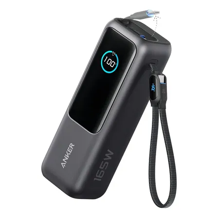 Cargador Port&aacute;til Power Bank Anker Laptop, 25000mAh 165W, 3 Puertos USB-C, Pantalla Inteligente, Carga R&aacute;pida para Mac, Dell XPS, ThinkPad, iPhone, iPad, Samsung y M&aacute;s, para Viajes y Trabajo