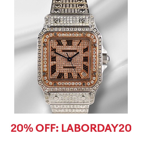 Cartier Santos 32mm Ladies RG Plated Watch Iced 10ct White Diamonds 2823