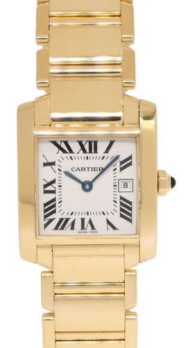 Cartier Tank Francaise Medium 18k YG Ivory Dial Ladies Quartz Date Watch 2466