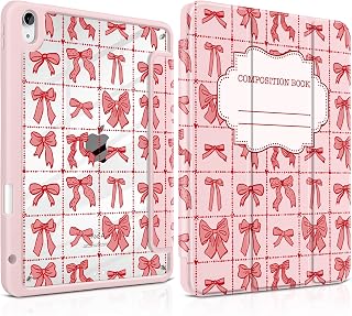 Case for iPad Air 11-inch M4 2026 & M3 2025 & M2 2024, iPad Air 5th/4th Generation 10.9" 2022/2020, [Built-in Pencil Holder] Clear Acrylic Back Trifold Stand Smart Cover, Bow Composition Book