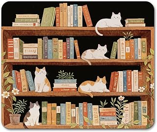 Cat Mouse Pad, Book Lover Reader Bookworm Gifts, Cat Lover Gifts for Women Men Mouse Pads Mousepad for Home Office Reading Room Library Desk Computers Laptop Accessories, 9.5x7.9 in