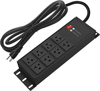 CCCEI 12 Gauge Heavy Duty Power Strip, 8 Ports, Grey, 25FT. | Surge Protector, Extension Cord with Multiple Outlets, Wall Mount Plug Extender, Switch, Grounding, High Amp, Garage.