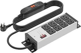 CCCEI 12 Gauge Heavy Duty Power Strip, GFCI, 8 Ports. Grey, 4FT. | Extension Cord Surge Protector with Multiple Outlets, Wall Mount Flat Plug Extender, Switch, Grounding Protection, High Amp.
