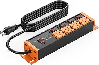 CCCEI 12 Gauge Heavy Duty Surge Protector, Orange, 10FT, 1 | Individual Switches, Extension Cord with Multiple Outlets, Wall Mount Plug Extender, Grounded, Garage, Home Essentials.