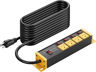 CCCEI 12 Gauge Long Extension Cord, Individual Switches, Yellow, 50FT. | Multiple Outlets, Heavy Duty Surge Protector Power Strip, Outdoor, Grounded, Appliance, Garage Wall Mount Plug Extender.