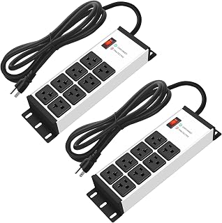 CCCEI 2PCS 12 Gauge Heavy Duty Power Strip, 8 Ports. Silver, 10FT. | Surge Protector, Extension Cord with Multiple Outlets, Wall Mount Plug Extender, Switch, Grounding, High Amp, Garage.