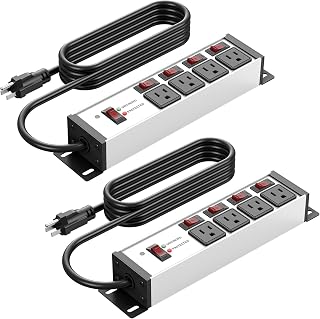 CCCEI 2PCS Heavy Duty Power Strip Surge Protector 20 AMP Individual Switches. 12 Gauge Extension Cord with Multiple Outlets. Garage, Shop, Industrial Wall Mount Electric Extender. 6FT, Silver.