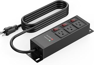 CCCEI 3 Outlets Heavy Duty Surge Protector, 12 Gauge, Black, 4FT, 1 | 20 Amp Individual Switches, Outdoor Extension Cord, Wall Mount Plug Extender, Grounding, Appliance, Garage Metal Power Strip