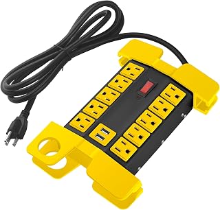 CCCEI Heavy Duty Power Strip with USB Ports, 10 Outlets. Black, 15FT. | Garage, Surge Protector 2700 Joules, Industrial Workshop Metal 15Amp Extension Cord Multiple Outlets, Wide Spaced.