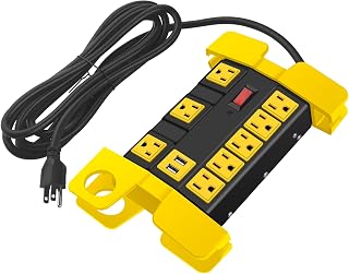 CCCEI Heavy Duty Power Strip with USB, Workshop 8 Outlet Surge Protector 2700 Joules, Industrial Metal 15Amp Power Strip, 4 FT Extension Cord and Wide Spaced Black.