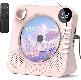 CD Player with HiFi Dual Speaker Bluetooth/USB/AUX Mode for Home Pink | Desktop CD Player with Remote Control,Dust Cover,LCD Display,Sleep Timer,EQ Sound,A-B Repeat,Kids,Gift