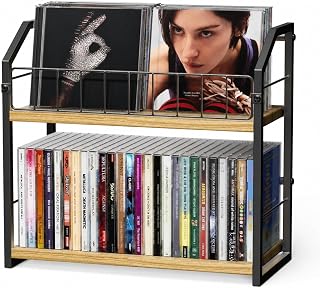CD Storage Rack, 2 Tier CD holder & Display, 120 Capacity- Brown 2 Pack | Versatile CD organizer works for DVD storage, books and other media items, keeping jewel cases neat and accessible