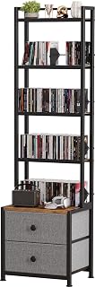 CD Storage Rack with Drawer, 5-Tier Media Storage Shelf | 56.5 in Tall Narrow DVD Shelf Tower, Books Video Game Shelfing Unit, Holds 200 CDs for Living Home Office Small Space
