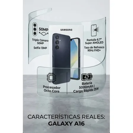 Celular Samsung Galaxy A16 128GB 4GB RAM Pantalla 6.6'' HD+ Triple C&aacute;mara 50MP Android 14 Bater&iacute;a 5000mAh 4G LTE Negro