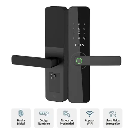 Cerradura Smart Lock Electr&oacute;nica Digital Inteligente Fika con Huella Tarjeta Wifi App Color Negro