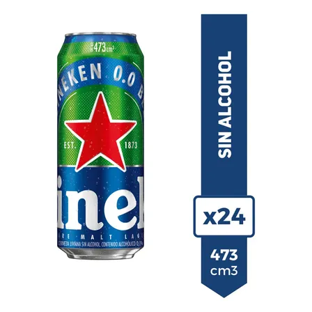 Cerveza Heineken Sin Alcohol 0.0% Lata 473ml Pack X24