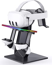 Charging Dock for Meta Quest 3S, Quest 3, 2 or Pro，RGB Charging Vertical Stand，Accessories with Brightness Adjustment and 14 Light Effects Adjustment, Type-C Charging Port