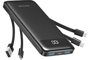 charmast Portable Charger Power Bank with Reinforced Built-in 4 Cables | 10000mAh,6 Outputs 3 Inputs,Travel Essentials,Carry-on Only,3A Fast Charging Portable Phone Charger for iPhone Samsung Pixel