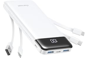 charmast Portable Charger with Reinforced Built-in 4 Cables,10000mAh Power Bank Travel Essentials 6 Outputs 3 Inputs 3A Fast Charging Compatible with iPhone iPad Samsung Google Pixel LG Moto