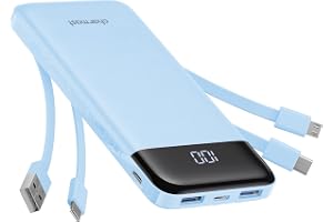 charmast Power Bank Portable Charger with Reinforced Built-in 4 Cables | 3A Fast Charging,10000mAh,6 Outputs 3 Inputs,Travel Essentials,TSA Compliant,LED Display,compatible with iPhone Samsung Moto