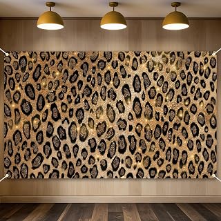 Cheetah Print Birthday Backdrop, 73x44in Polyester Leopard Print Party Photo Background with Hemmed Edges & Grommets, Cheetah Party Decor for Women Bachelorette Wall Supplies