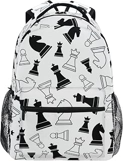Chess White Black Pattern Backpack 3rd 4th 5th Grade School Bookbags Travel Laptop Daypack Bag Purse for Boys Girls Teens