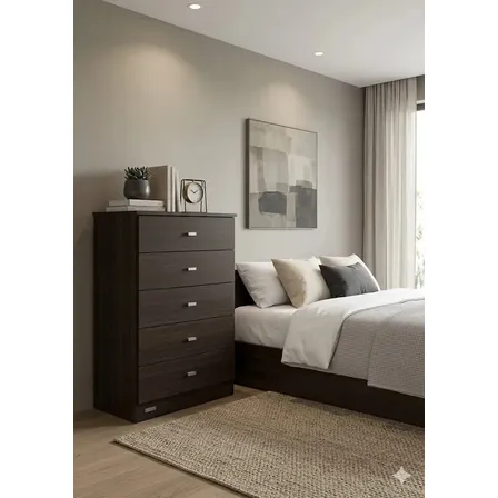 Chifonier 5 Cajones Chocolate Melamina 48x76 Cm Dormitorio Con Correderas