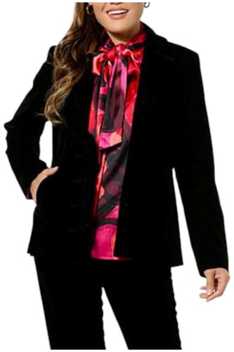 Christian Siriano Women's Casual Velvet Ruffle Blazer Black